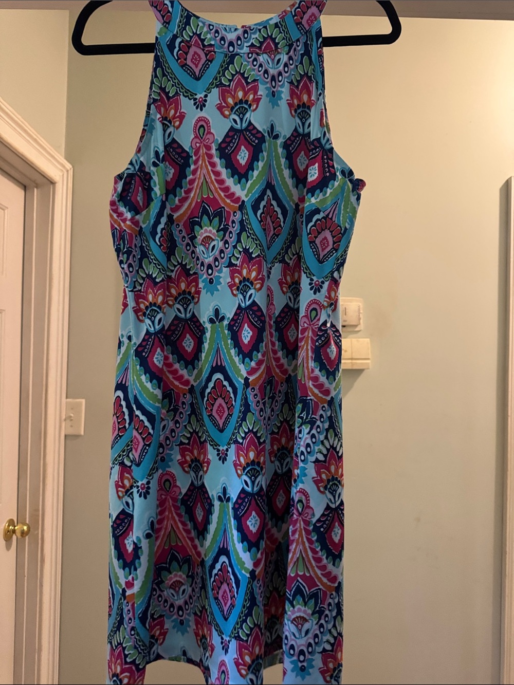 Aqua Multi-Print Sleeveless Mini Dress